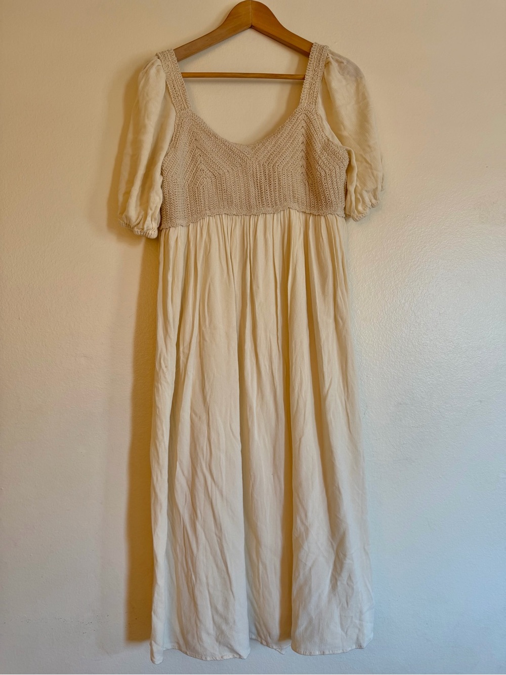 Cream Puff-Sleeve Crochet Bodice Maxi Dress Cottagecore Peasant dress - Picture 1 of 9